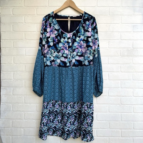 Soft Surroundings Dress Womens XLarge Midi Floral Long Sleeve Tiered Shift Boho - Picture 2 of 5